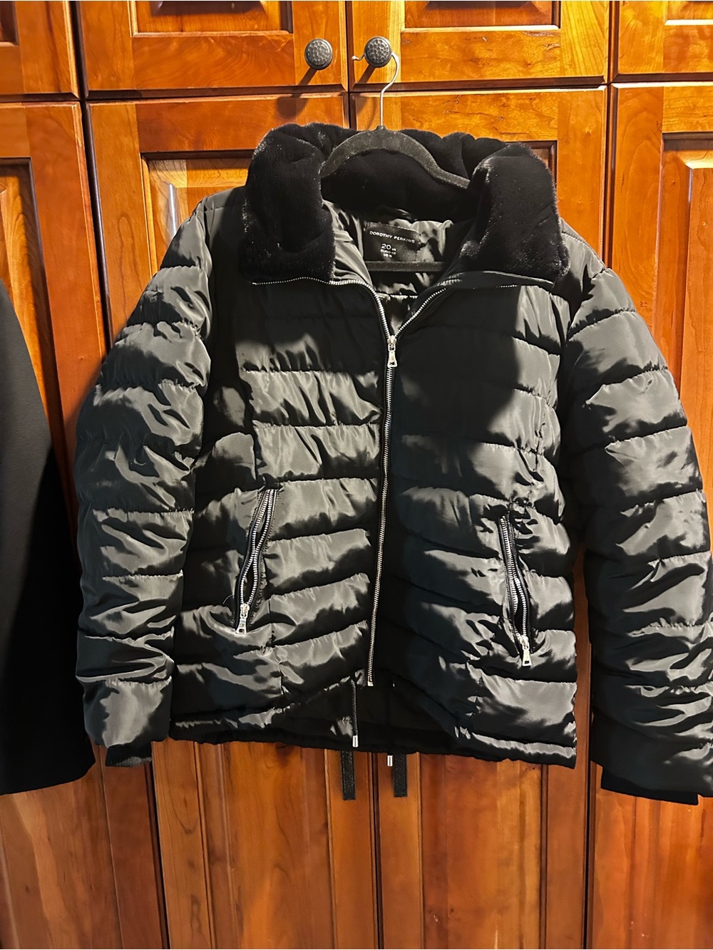 Dorothy Perkins Black Quilted Puffer Jacket with Faux Fur Collar